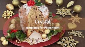  Presentation with christmas chocolate - Slide set consisting of panettone christmas cake with gold background and a coral colored foreground