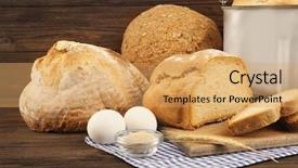  Presentation with catering banquet table different - Slide deck with panifica - different bread and ingredients background and a  colored foreground