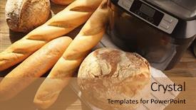  Presentation with machine - PPT layouts with panifica - fresh homemade bread baguettes background and a coral colored foreground