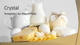  Presentation with dairy products - PPT theme featuring panifica - set of fresh dairy products background and a  colored foreground