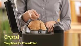  Presentation with fresh bread subway food - Slide deck with panifica - woman holding bread machine pan background and a  colored foreground