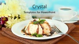  Presentation with sauces - PPT theme with panna cotta with chocolate and caramel sauces on bright background background and a arctic colored foreground