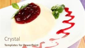  Presentation with sauce - Beautiful theme featuring panna cotta with raspberry sauce on wooden background backdrop and a cream colored foreground