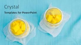  Presentation with mango - Amazing presentation having panna cotta with sauce of mango closeup backdrop and a light blue colored foreground