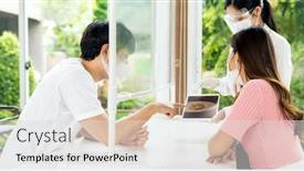  Presentation with dining restaurant - Presentation design consisting of panorama-asian-waitress-wear-face background and a light gray colored foreground