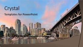  Presentation with vancouver - Colorful theme enhanced with panorama at sunset with bridge backdrop and a light blue colored foreground