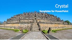  Presentation with borobudur temple - Slide set enhanced with panorama buddist temple borobudur complex background and a teal colored foreground