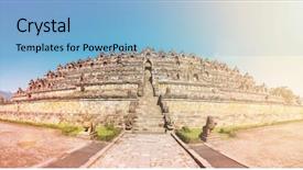  Presentation with borobudur temple - Colorful PPT theme enhanced with panorama buddist temple borobudur complex backdrop and a light blue colored foreground
