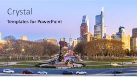  Presentation with pennsylvania road - Audience pleasing PPT theme consisting of panorama-cityscape-of-philladelphia backdrop and a light blue colored foreground