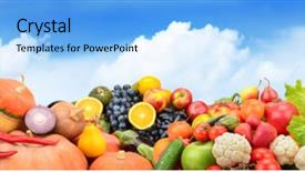  Presentation with frame of fruits and vegetables - Slides enhanced with panorama fruits and vegetables background and a light blue colored foreground