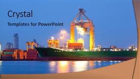  Presentation with tanker ship - Presentation having panorama landscape of shipping freight background and a teal colored foreground