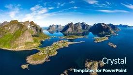  Presentation with scenery - Beautiful presentation design featuring panorama lofoten is an archipelago in the county of nordland norway is known for a distinctive scenery with dramatic mountains and peaks open sea and sheltered bays beaches and untouched lands backdrop and a navy blue colored foreground