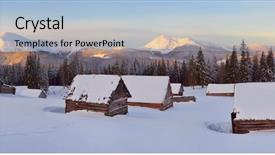  Presentation with beautiful houses - Cool new PPT layouts with panorama mountain village of shepherds backdrop and a light blue colored foreground