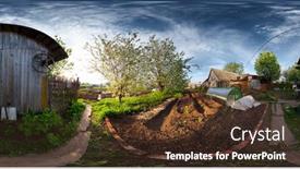  Presentation with spring - Colorful presentation theme enhanced with panorama-of-a-spring-blooming backdrop and a tawny brown colored foreground