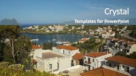  Presentation with yacht - PPT layouts consisting of panorama of a yacht marina at andros island greece background and a teal colored foreground