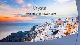  Presentation with amazing - Presentation theme featuring panorama of amazing sunset over oia santorini background and a light blue colored foreground