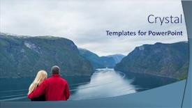  Presentation with tourist - Theme enhanced with panorama-of-aurlandsfjord-tourist-couple background and a sky blue colored foreground