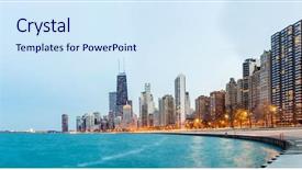  Presentation with city chicago - PPT theme having panorama of city of chicago background and a sky blue colored foreground