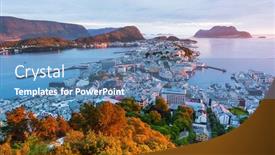  Presentation with port - PPT theme featuring panorama-of-colorful-sunset background and a teal colored foreground