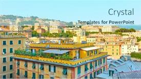  Presentation with city buildings - Slide deck having panorama-of-genoa-city background and a cool aqua colored foreground