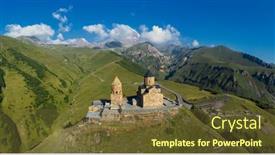  Presentation with church - Presentation design having panorama-of-gergeti-trinity-church background and a tawny brown colored foreground