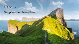  Presentation with green hills - Slide set featuring panorama-of-green-faroese-hills background and a light blue colored foreground