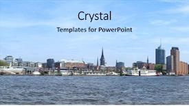  Presentation with hamburg - Audience pleasing PPT theme consisting of panorama of hamburg harbor backdrop and a light blue colored foreground