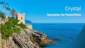  Presentation with sea shore - Cool new slides with panorama of ligurian sea shore in genova nervi liguria italy backdrop and a teal colored foreground