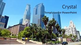  Presentation with downtown los angeles - Beautiful PPT theme featuring panorama of los angeles downtown backdrop and a light blue colored foreground