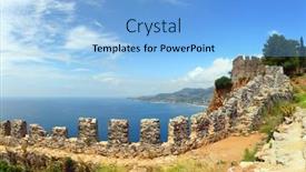  Presentation with mediterranean - Colorful PPT theme enhanced with panorama of mediterranean sea - view from fortress alanya turkey backdrop and a light blue colored foreground