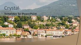  Presentation with city buildings - Presentation theme enhanced with panorama-of-menaggio-town background and a light gray colored foreground