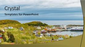  Presentation with village - Beautiful slide deck featuring panorama of moskenes village ferry backdrop and a light blue colored foreground