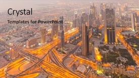  Presentation with dubai - Slide deck with panorama of night dubai background and a mint green colored foreground