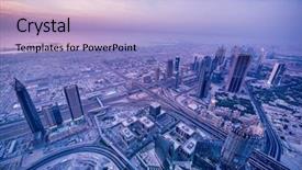  Presentation with dubai - Audience pleasing PPT theme consisting of panorama of night dubai during sunset backdrop and a light blue colored foreground