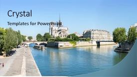  Presentation with notre dame paris france - Slide deck having panorama of notre dame cathedral with paris cityscape france background and a light blue colored foreground