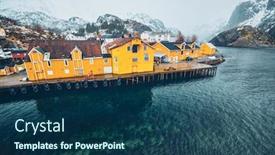  Presentation with fishing - Audience pleasing slide deck consisting of panorama-of-nusfjord-authentic-fishing backdrop and a ocean colored foreground