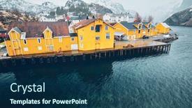  Presentation with fishing - PPT theme featuring panorama-of-nusfjord-authentic-fishing background and a ocean colored foreground