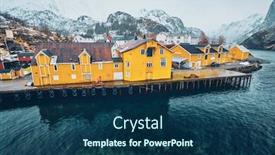  Presentation with fishing - Presentation theme having panorama-of-nusfjord-authentic-fishing background and a ocean colored foreground