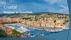  Presentation with luxury yacht - Slide deck with panorama of old port of nice with luxury yacht boats from castle hill france villefranche-sur-mer nice cote d'azur french riviera background and a teal colored foreground