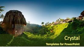  Presentation with rice fields - Amazing PPT theme having panorama of rice fields backdrop and a tawny brown colored foreground