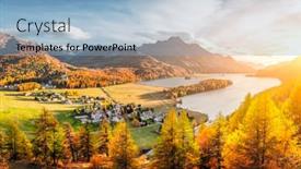  Presentation with river forest village - Presentation theme enhanced with panorama-of-sils-village background and a light blue colored foreground