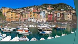  Presentation with sky blue - Amazing PPT layouts having panorama-of-small-harbor backdrop and a coral colored foreground
