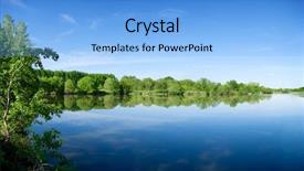  Presentation with lake - Audience pleasing presentation theme consisting of panorama of summer morning lake backdrop and a light blue colored foreground