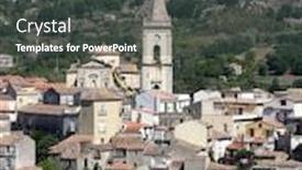  Presentation with cartoon village - Audience pleasing slide deck consisting of panorama of the belltower and the village in the valley backdrop and a dark gray colored foreground