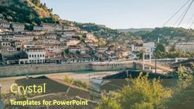  Presentation with albania - Presentation theme featuring panorama-of-the-historic-city background and a violet colored foreground
