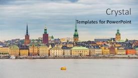  Presentation with old - Audience pleasing presentation design consisting of panorama-of-the-old-town backdrop and a light blue colored foreground