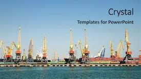  Presentation with seaport - Slides having panorama of the trading seaport background and a  colored foreground