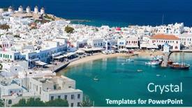  Presentation with greek - Presentation theme consisting of panorama of traditional greek village with white houses on mykonos island greece europe background and a ocean colored foreground