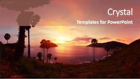  Presentation with calm sea - PPT theme having panorama of tropical coast with beach palm trees and island in calm sea at twilight nai harn's beach area of phuket thailand background and a coral colored foreground