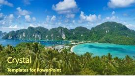  Presentation with tropical fruit and vegetable - Colorful presentation theme enhanced with panorama of tropical island thailand backdrop and a tawny brown colored foreground